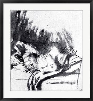 Framed Sick woman in a bed Print