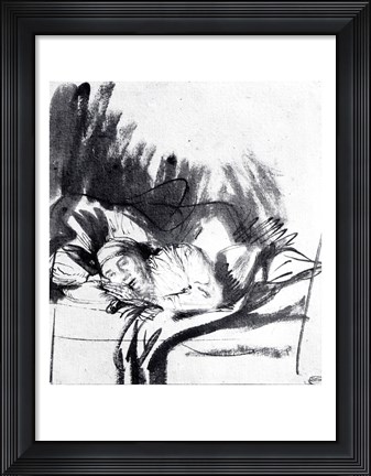 Framed Sick woman in a bed Print