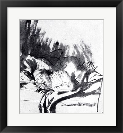 Framed Sick woman in a bed Print