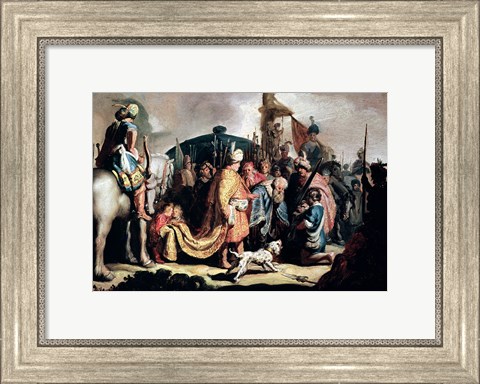 Framed David Offering the Head of Goliath to King Saul Print