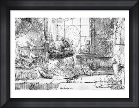Framed Holy Family with a cat, 1654 Print