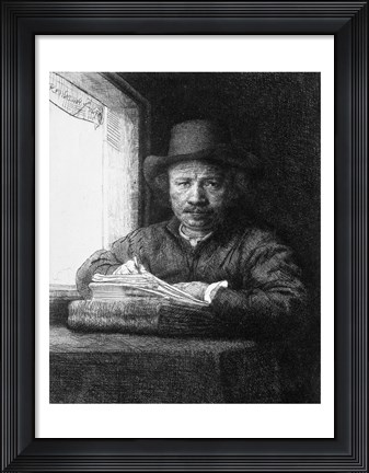 Framed Self portrait while drawing, 1648 Print