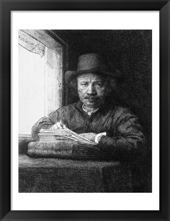 Framed Self portrait while drawing, 1648 Print