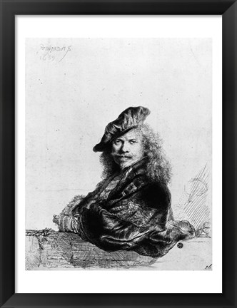 Framed Self portrait leaning on a stone sill, 1639 Print