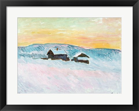 Framed Norwegian Landscape, Blue Houses, 1895 Print