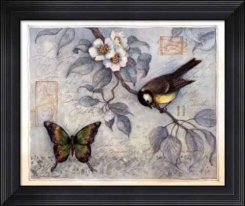 Framed Blue Bird &amp; Butterfly Print