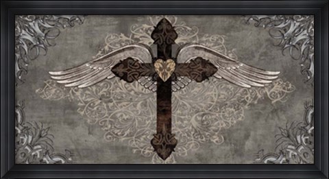 Framed Cross with Wings Print