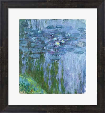 Framed Waterlilies (blue &amp; green vertical) Print