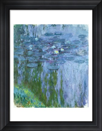 Framed Waterlilies (blue &amp; green vertical) Print