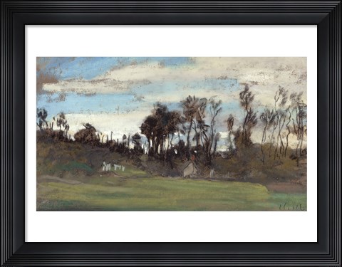 Framed Meadow lined with trees Print