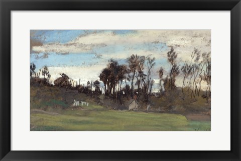 Framed Meadow lined with trees Print