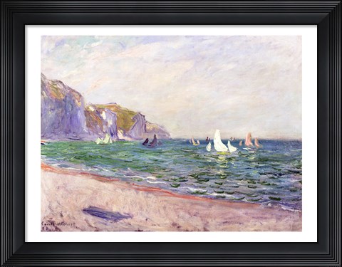 Framed Boats below the Cliffs at Pourville, 1882 Print
