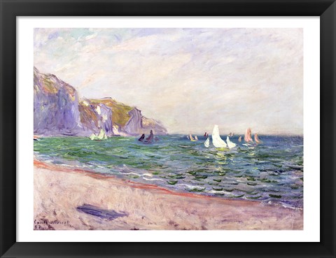 Framed Boats below the Cliffs at Pourville, 1882 Print