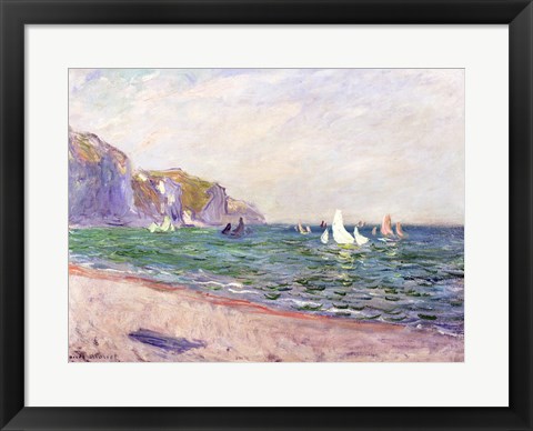 Framed Boats below the Cliffs at Pourville, 1882 Print