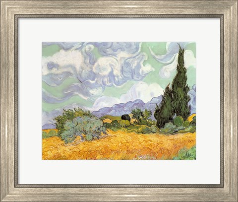Framed Wheatfield with Cypresses, 1889 Print