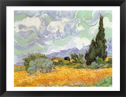 Framed Wheatfield with Cypresses, 1889 Print