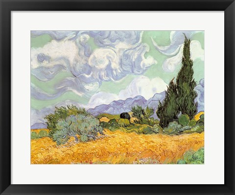 Framed Wheatfield with Cypresses, 1889 Print