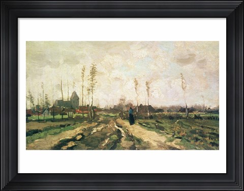 Framed Landscape with a Church and Houses, Nuenen, 1885 Print
