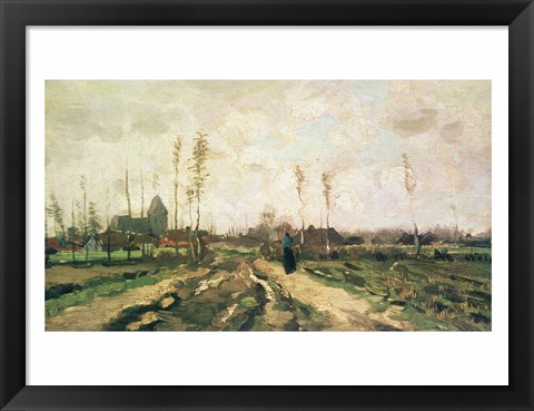 Framed Landscape with a Church and Houses, Nuenen, 1885 Print