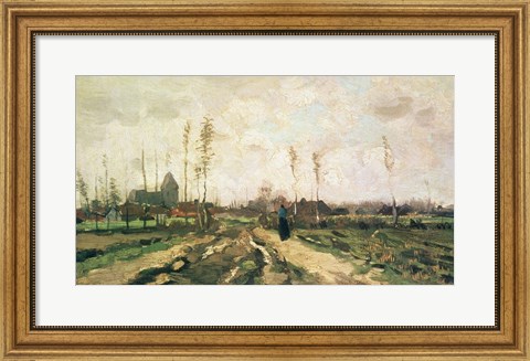 Framed Landscape with a Church and Houses, Nuenen, 1885 Print