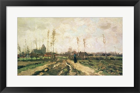 Framed Landscape with a Church and Houses, Nuenen, 1885 Print