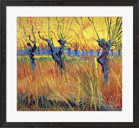Framed Pollarded Willows and Setting Sun, 1888 Print