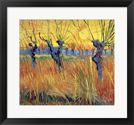 Framed Pollarded Willows and Setting Sun, 1888 Print
