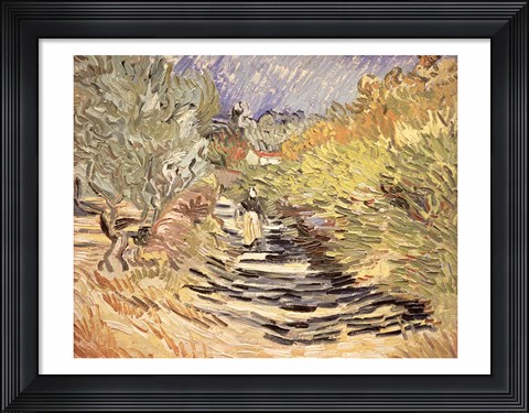 Framed Road in St. Remy with Female Figures, 1889 Print
