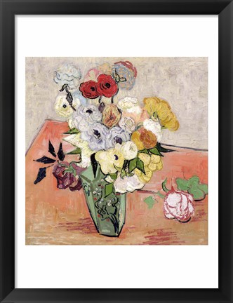 Framed Roses and Anemones, 1890 Print