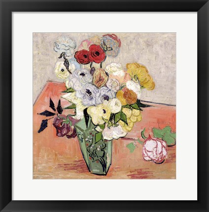 Framed Roses and Anemones, 1890 Print