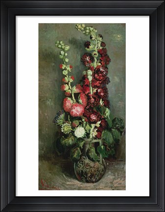 Framed Vase of Hollyhocks, 1886 Print