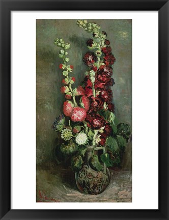 Framed Vase of Hollyhocks, 1886 Print