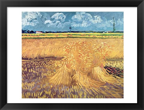 Framed Wheatfield with Sheaves, 1888 - wheat pile Print