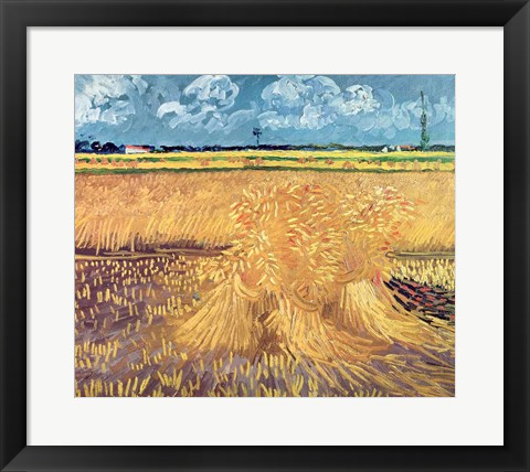 Framed Wheatfield with Sheaves, 1888 - wheat pile Print