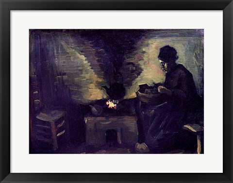 Framed Peasant Woman by the Hearth, c.1885 Print