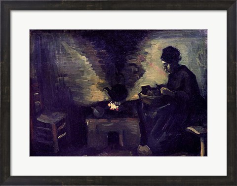 Framed Peasant Woman by the Hearth, c.1885 Print