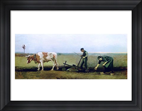 Framed Labourer and Peasant Planting Potatoes, 1884 Print
