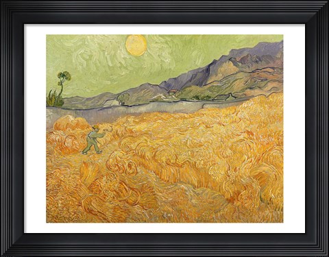 Framed Wheatfield with Reaper, 1889 Print