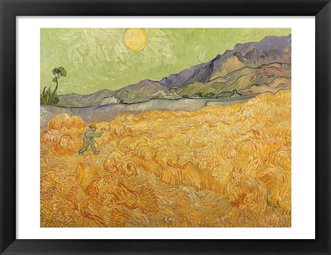 Framed Wheatfield with Reaper, 1889 Print