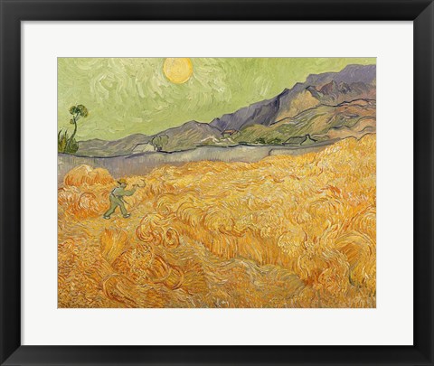 Framed Wheatfield with Reaper, 1889 Print