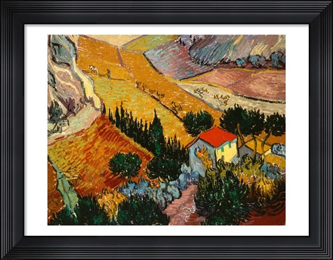 Framed Landscape with House and Ploughman, 1889 Print