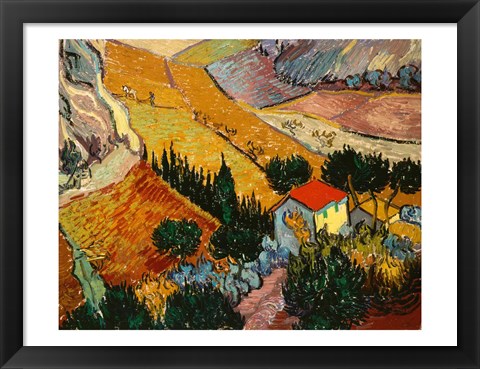 Framed Landscape with House and Ploughman, 1889 Print