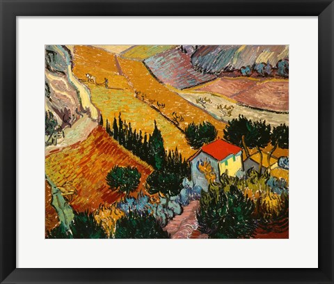 Framed Landscape with House and Ploughman, 1889 Print