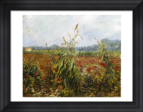 Framed Corn Fields and Poppies, 1888 Print