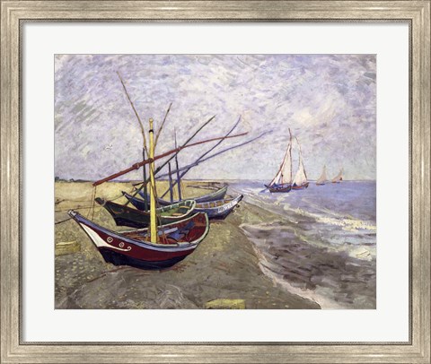 Framed Fishing Boats on the Beach at Saintes-Maries-de-la-Mer Print