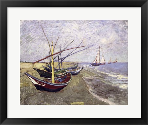 Framed Fishing Boats on the Beach at Saintes-Maries-de-la-Mer Print