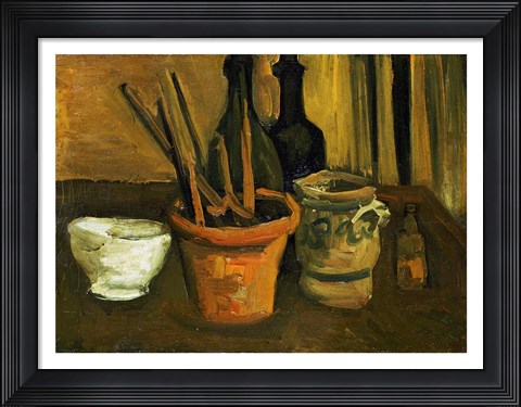 Framed Still Life of Paintbrushes in a Flowerpot, 1884 Print