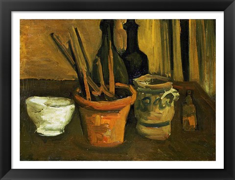 Framed Still Life of Paintbrushes in a Flowerpot, 1884 Print