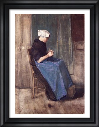 Framed Young Scheveningen Woman Knitting, Facing Right Print