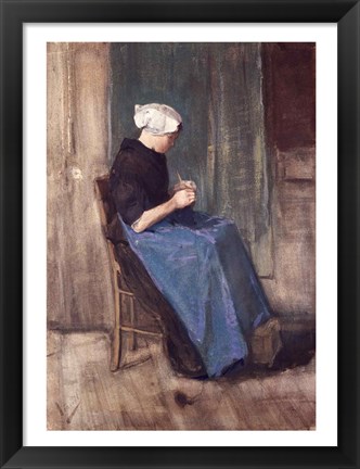 Framed Young Scheveningen Woman Knitting, Facing Right Print